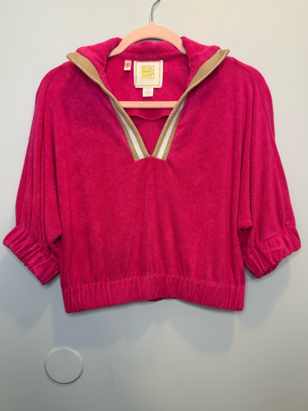 Emily McCarthy Poppy Crop Terry Pullover Pink Cabaret Size Small
